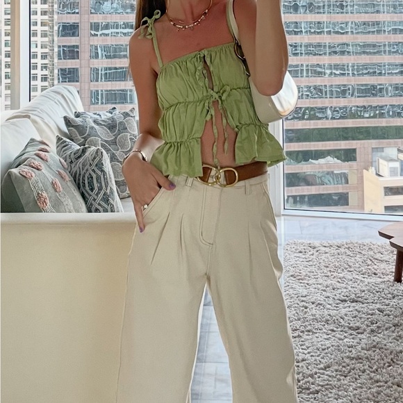 Another Reason Light Green Ruffled Tank Tie Top - Picture 1 of 2